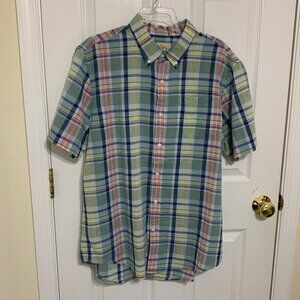 Men T-shirt and Plaid Button Down Shirt Set. Short Sleeve. 100% Cotton. Size L